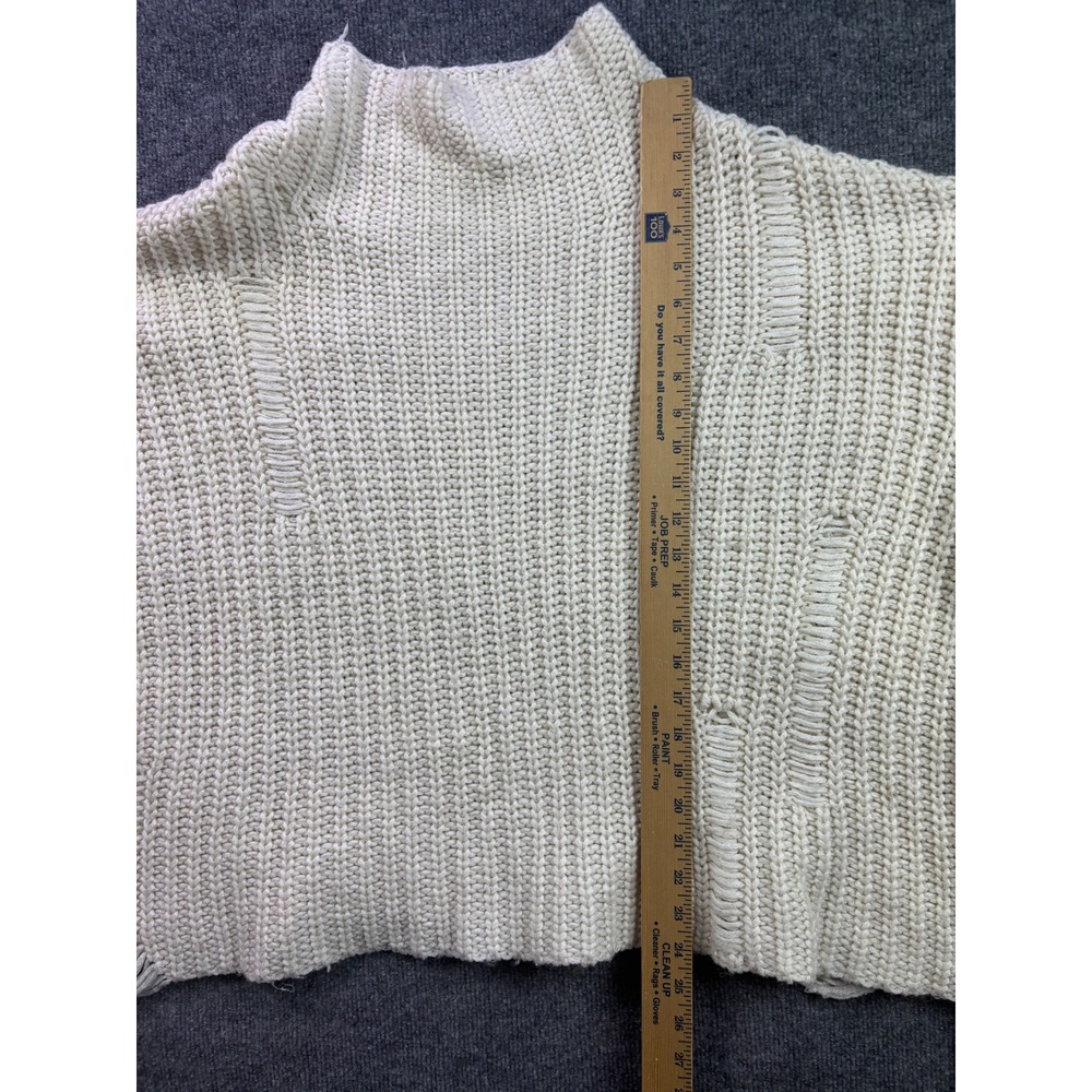 UMGEE Distressed Mock Neck Sweater Womens L Cream Cropped Chunky Knit Oversized - Picture 2 of 7